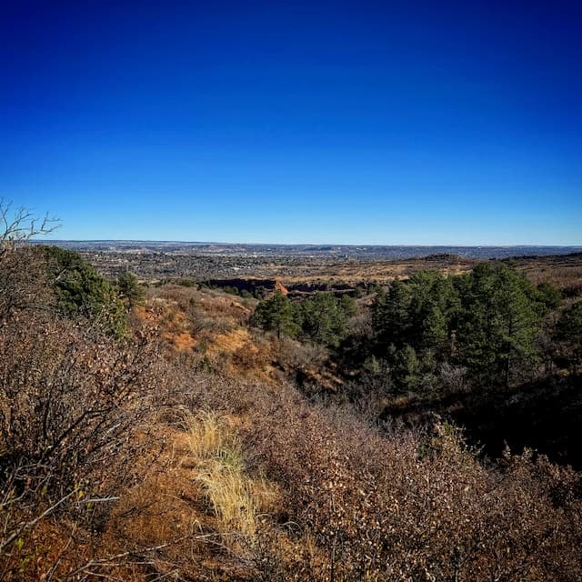 Looking down at the city of Colorado Springs, from Flat Rock Park